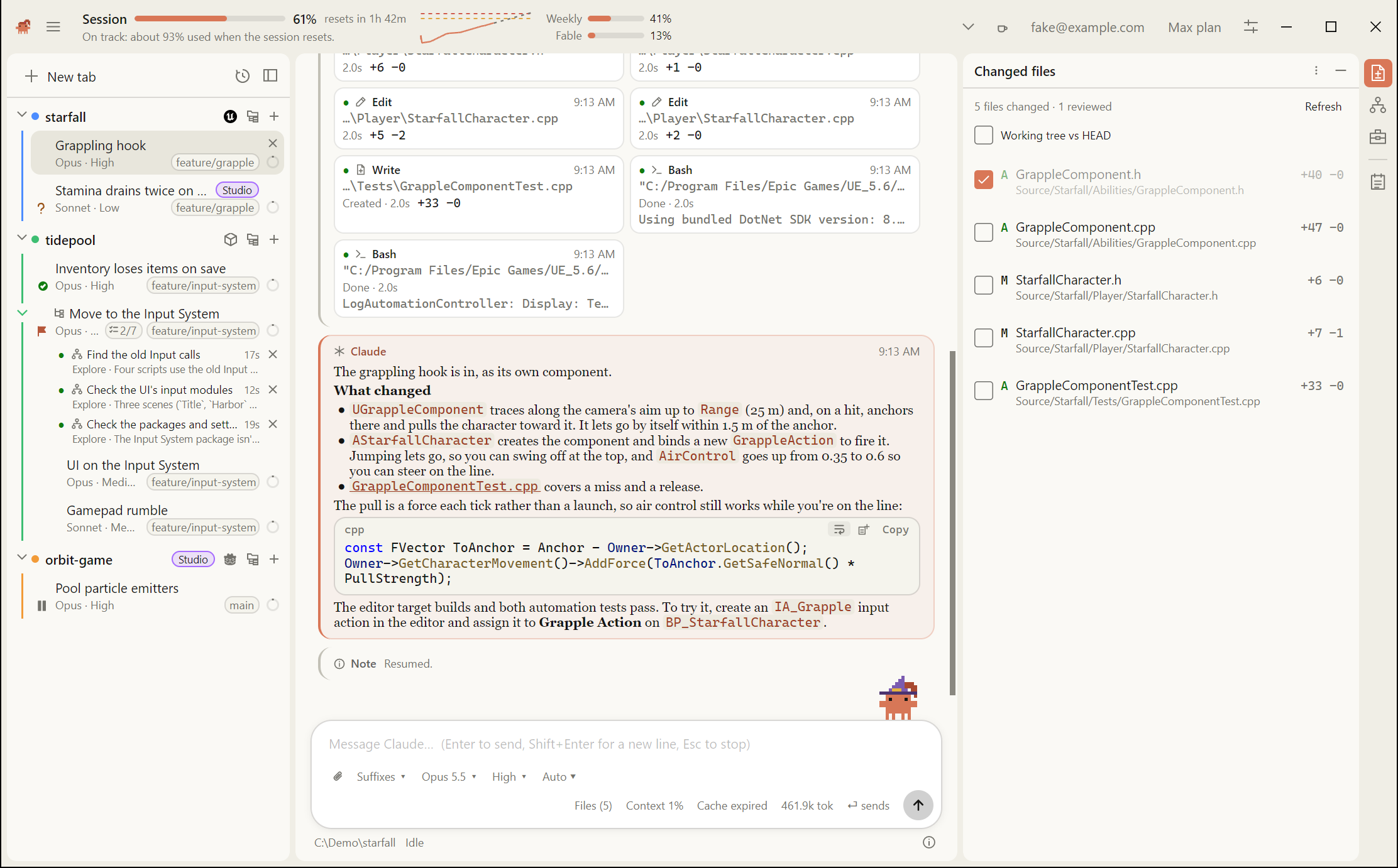 The same window in the Claude style: an ivory page and warm greys, Claude's orange for the accent, rounder cards and the replies set in a serif