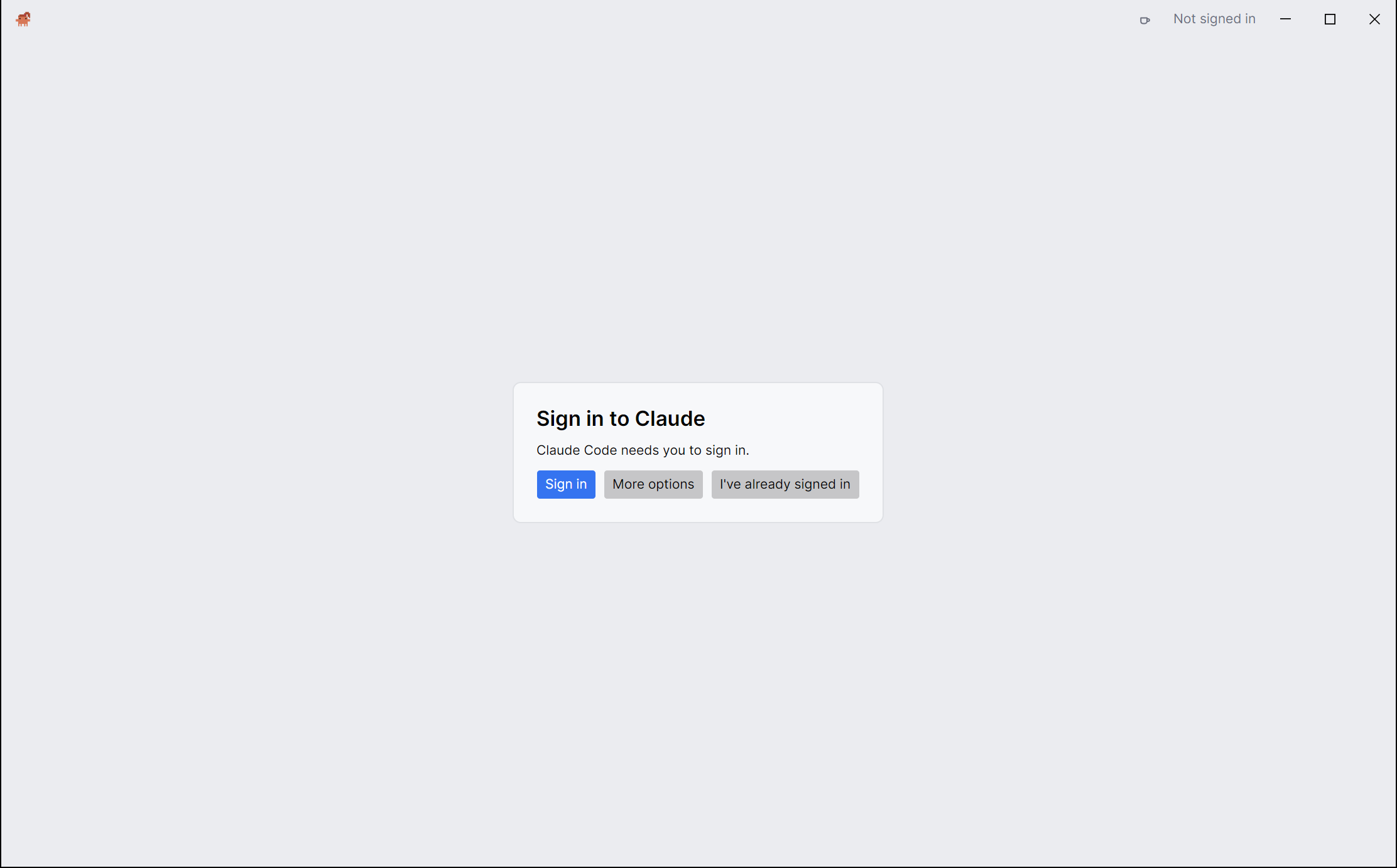 Claudette's sign-in screen, with Sign in, More options and I've already signed in buttons